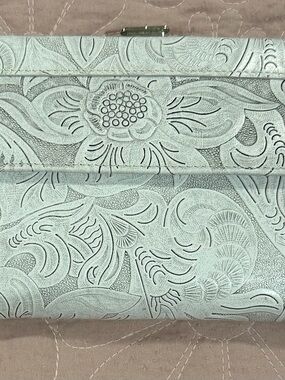 Lodis White and Grey Floral Embossed Leather Clutch